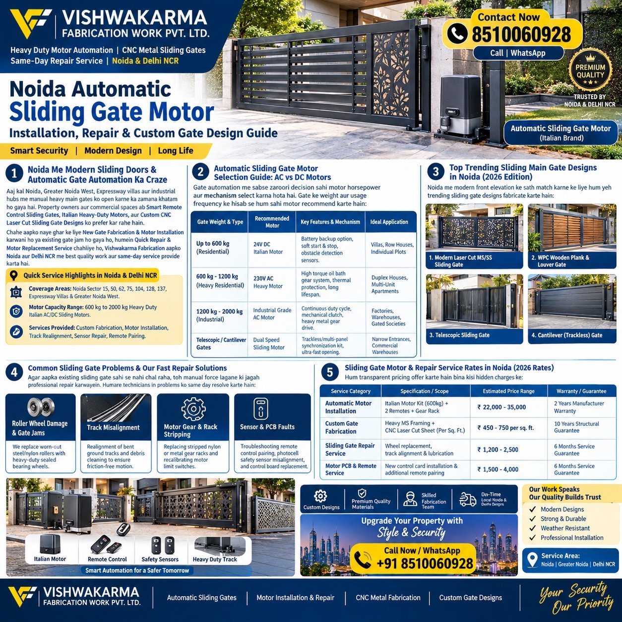 Sliding Gate Motor Installation, Repair Service & Gate Design in Noida⁠